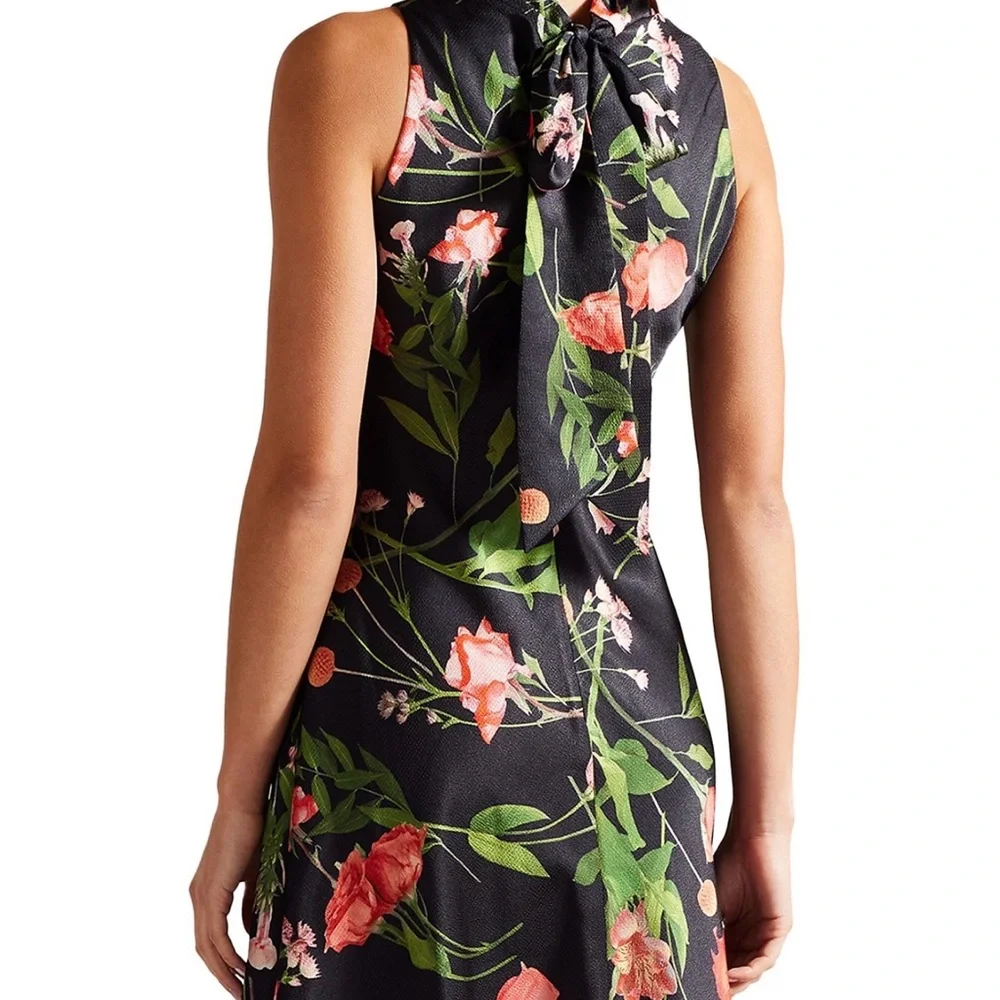 Ted Baker NWT size 4 Cowl Neck Black Floral Slip Midi Maxi Dress sleeveless - Picture 3 of 14